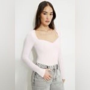 Dynamite Light Pink Sweetheart Neckline Long Sleeve Top Bodysuit